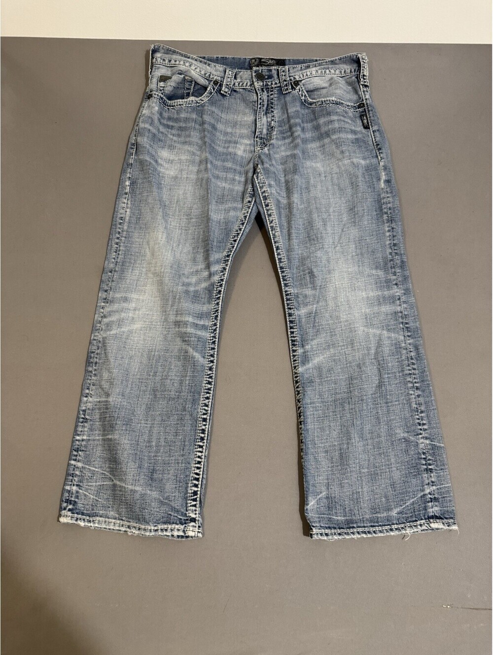 Silver Jeans Co Jeans Zac Blue Straight Relaxed Faded Whiskered Mens 36x30 EUC